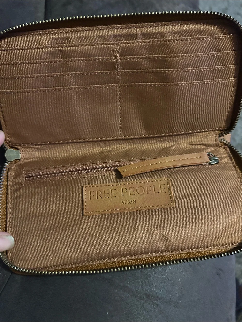 Free People Tan Leather Wristlet Card Holder